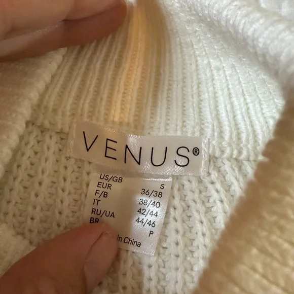 VENUS Cream Cowl Neck Sweater with Textured Sleeves - Picture 9 of 14